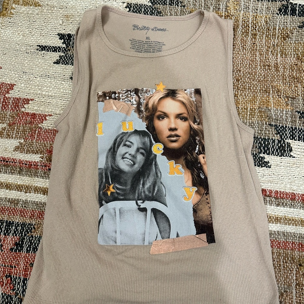Beige Graphic Tank Top